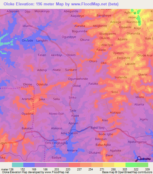 Oloke,Nigeria Elevation Map