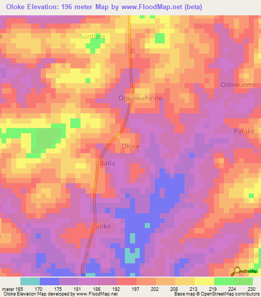 Oloke,Nigeria Elevation Map