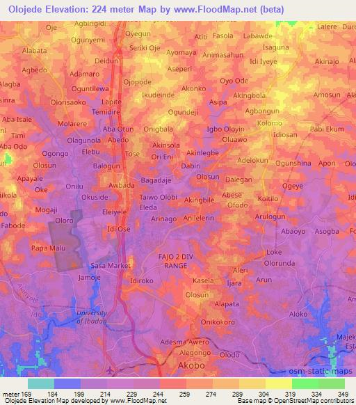 Olojede,Nigeria Elevation Map