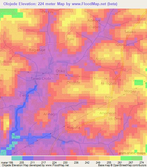 Olojede,Nigeria Elevation Map