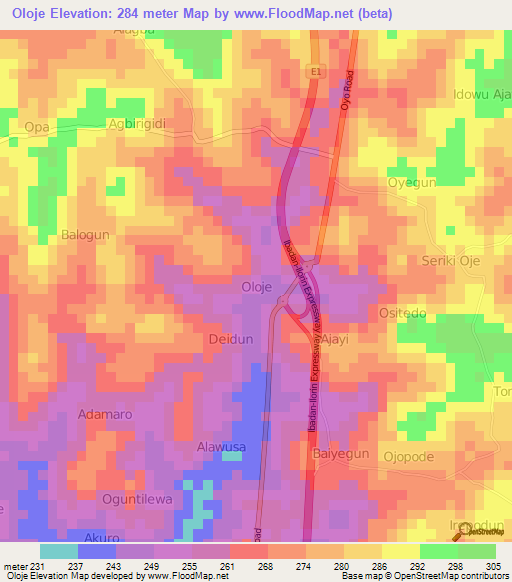 Oloje,Nigeria Elevation Map