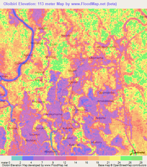 Oloibiri,Nigeria Elevation Map