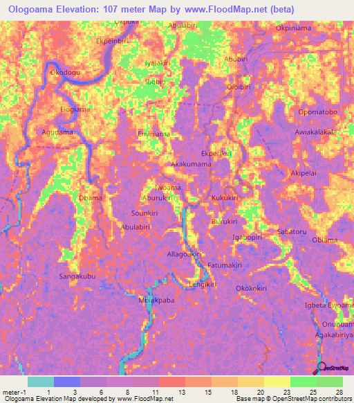 Ologoama,Nigeria Elevation Map