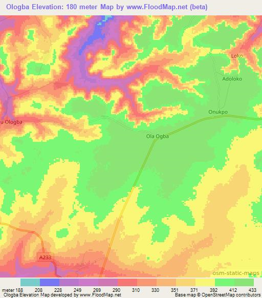 Ologba,Nigeria Elevation Map