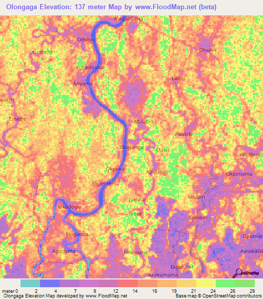 Olongaga,Nigeria Elevation Map