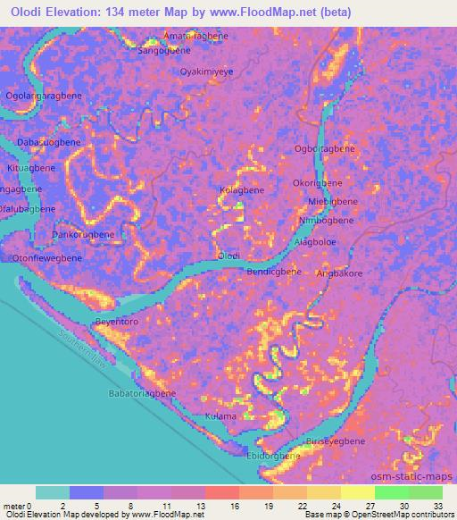 Olodi,Nigeria Elevation Map