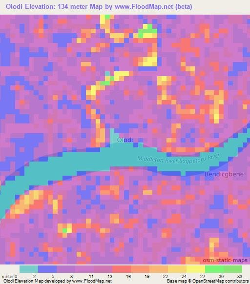 Olodi,Nigeria Elevation Map