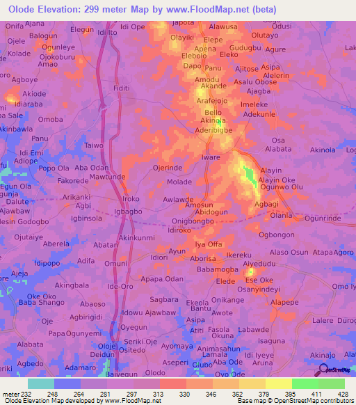 Olode,Nigeria Elevation Map