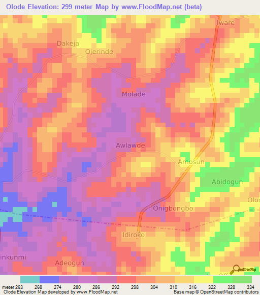 Olode,Nigeria Elevation Map