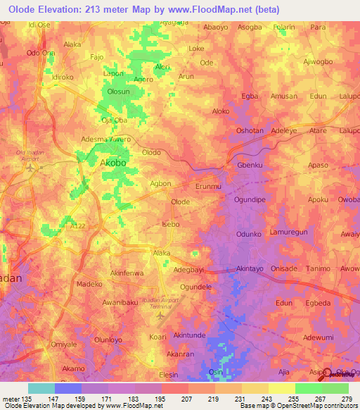 Olode,Nigeria Elevation Map