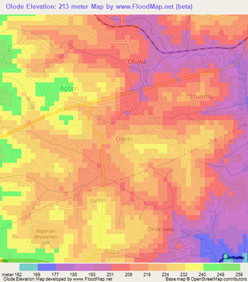 Olode,Nigeria Elevation Map