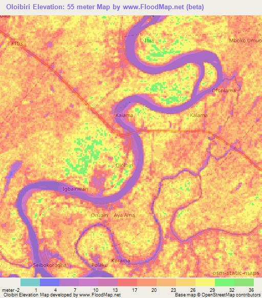 Oloibiri,Nigeria Elevation Map