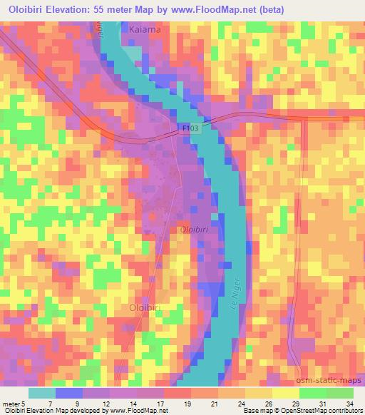 Oloibiri,Nigeria Elevation Map