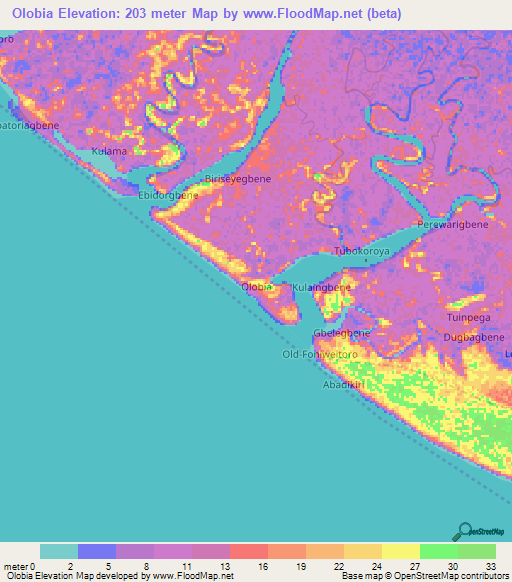 Olobia,Nigeria Elevation Map