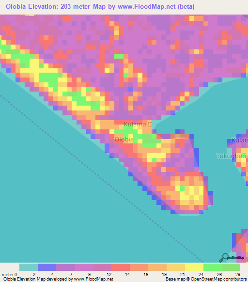 Olobia,Nigeria Elevation Map