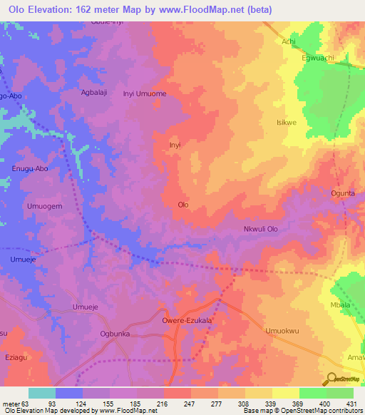 Olo,Nigeria Elevation Map