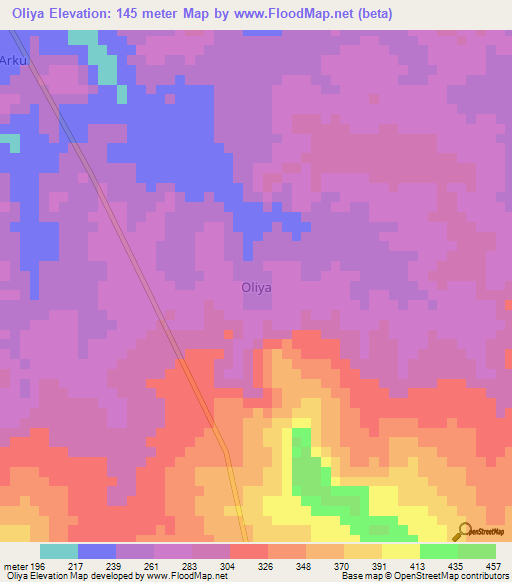 Oliya,Nigeria Elevation Map