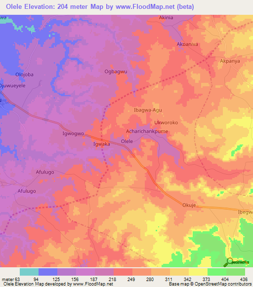 Olele,Nigeria Elevation Map