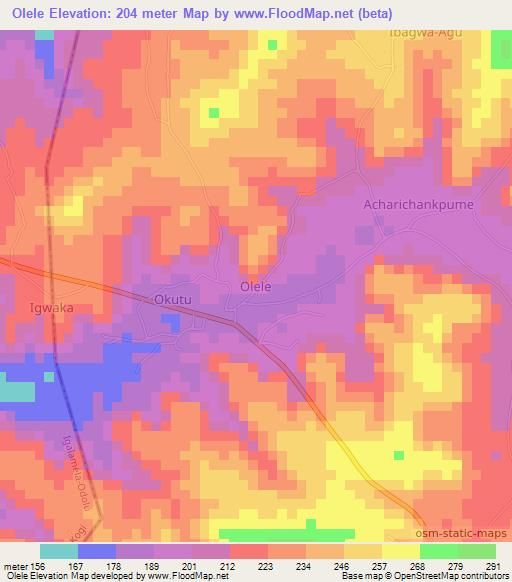 Olele,Nigeria Elevation Map