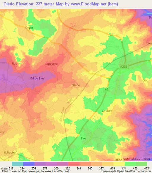 Oledo,Nigeria Elevation Map