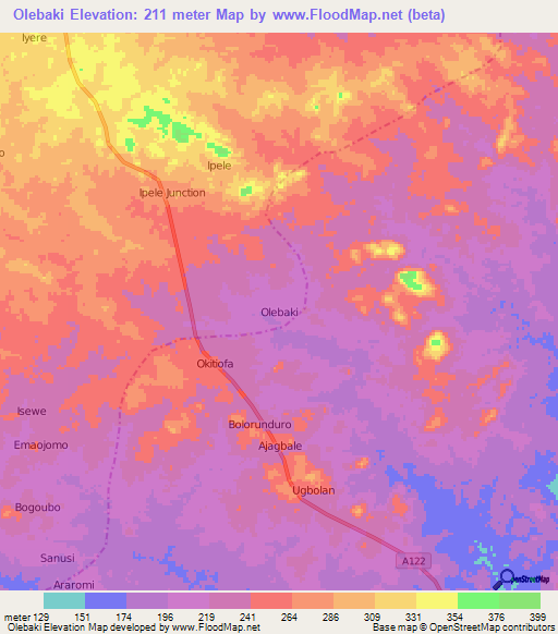 Olebaki,Nigeria Elevation Map