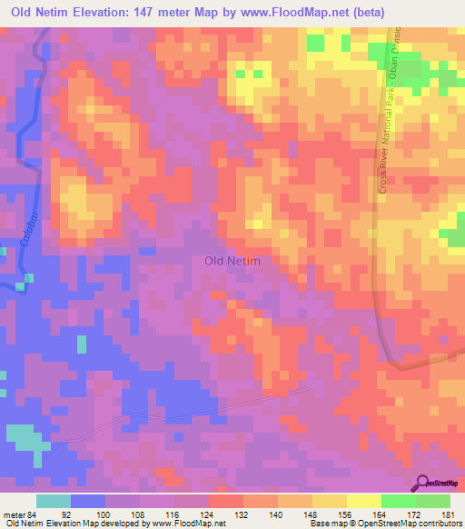 Old Netim,Nigeria Elevation Map