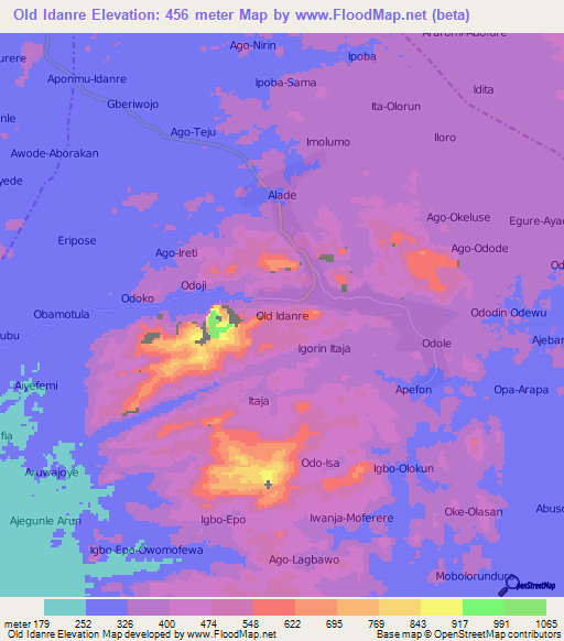 Old Idanre,Nigeria Elevation Map