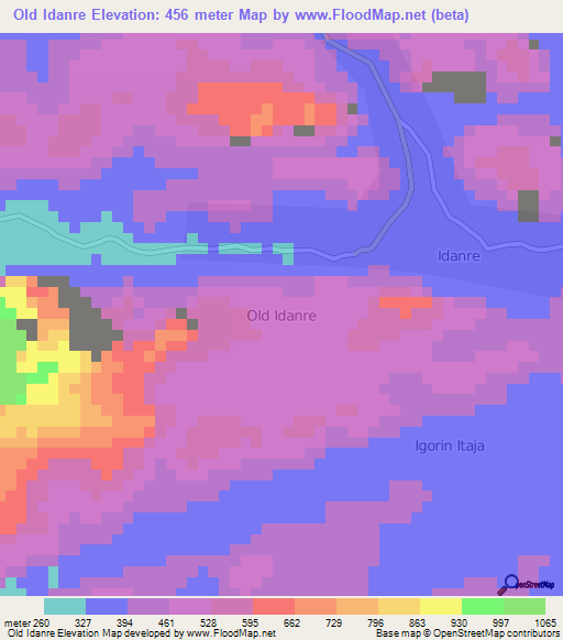 Old Idanre,Nigeria Elevation Map