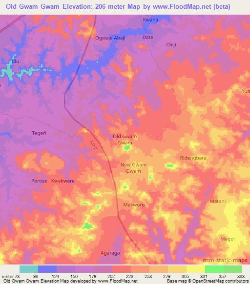 Old Gwam Gwam,Nigeria Elevation Map