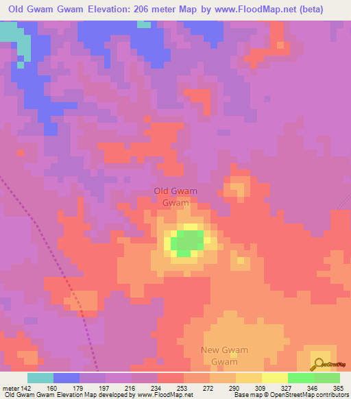 Old Gwam Gwam,Nigeria Elevation Map