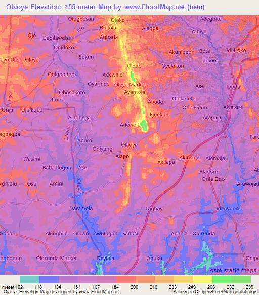 Olaoye,Nigeria Elevation Map