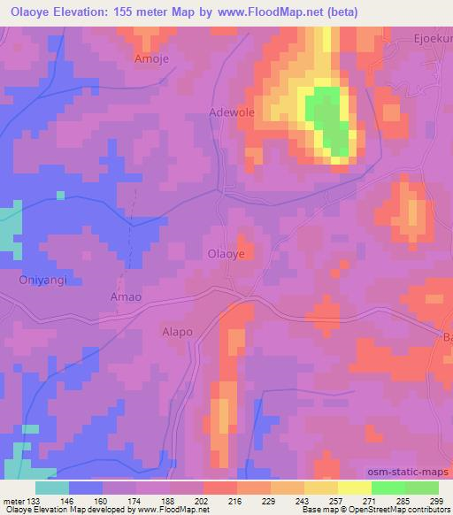 Olaoye,Nigeria Elevation Map