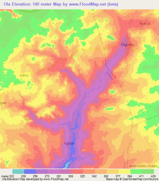 Ola,Nigeria Elevation Map