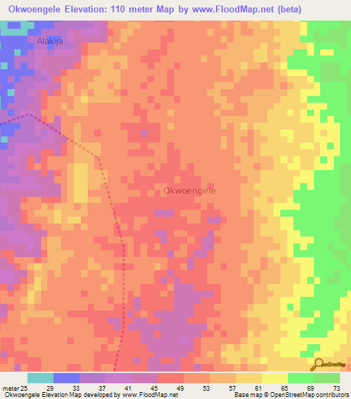 Okwoengele,Nigeria Elevation Map