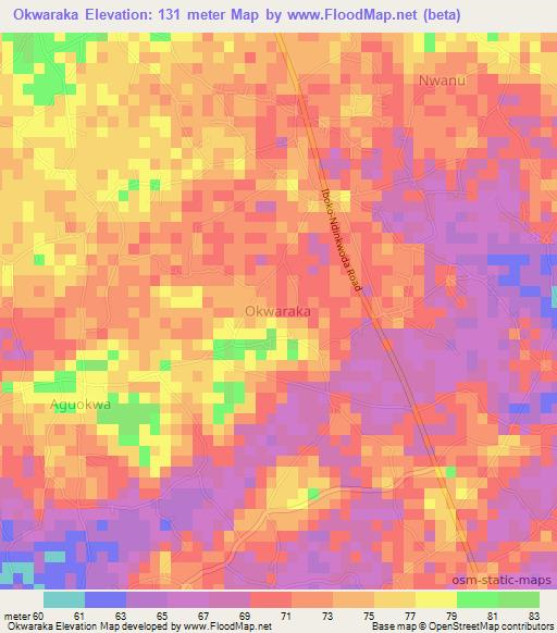 Okwaraka,Nigeria Elevation Map