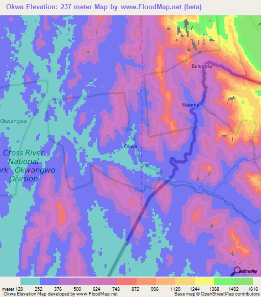 Okwa,Nigeria Elevation Map