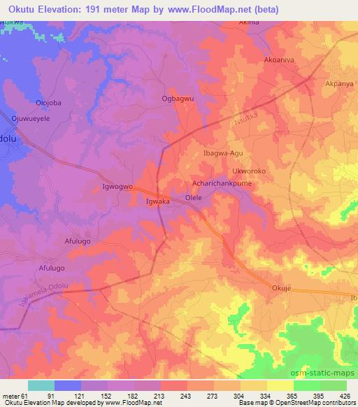 Okutu,Nigeria Elevation Map