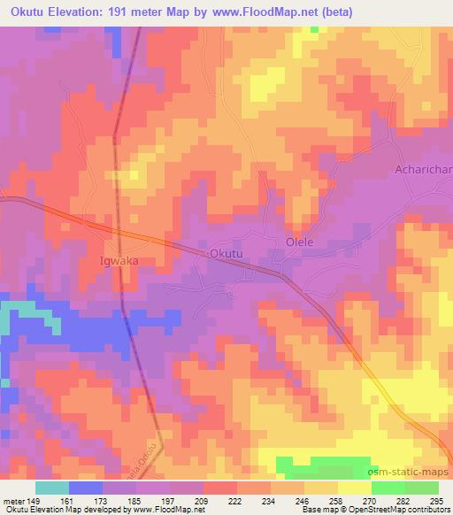 Okutu,Nigeria Elevation Map