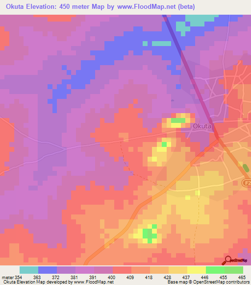 Okuta,Nigeria Elevation Map