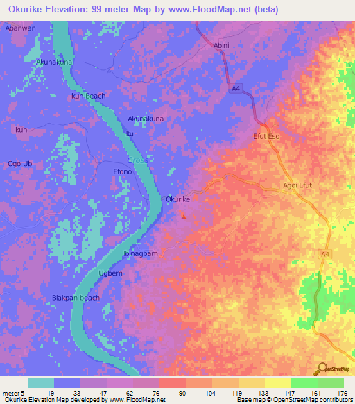 Okurike,Nigeria Elevation Map