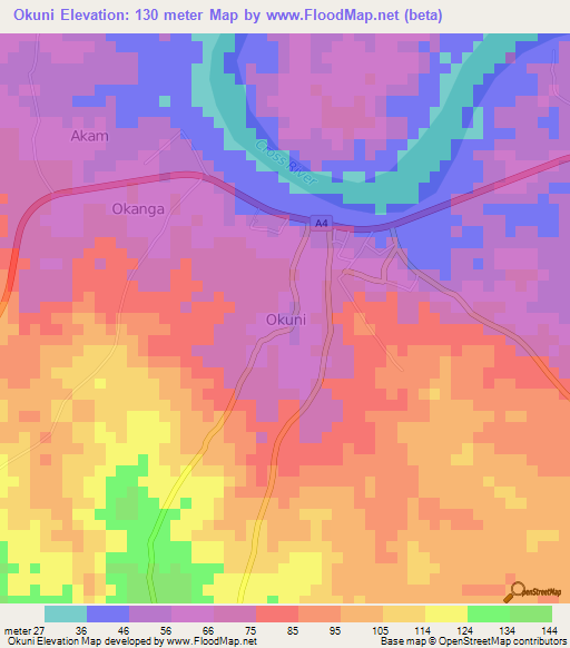 Okuni,Nigeria Elevation Map