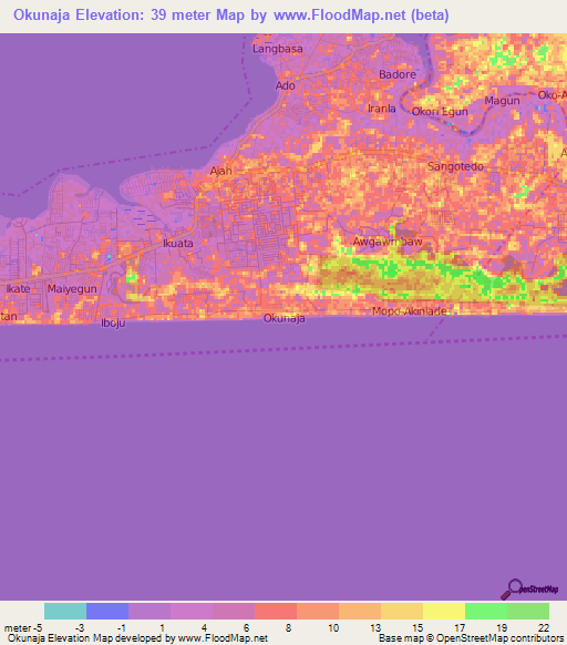 Okunaja,Nigeria Elevation Map