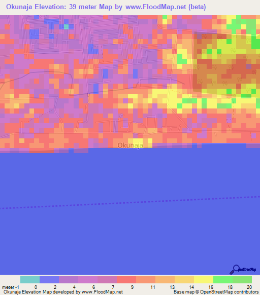 Okunaja,Nigeria Elevation Map