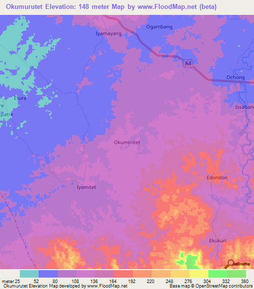 Okumurutet,Nigeria Elevation Map