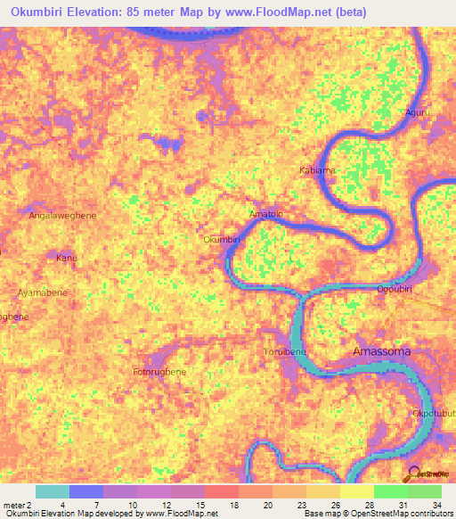 Okumbiri,Nigeria Elevation Map