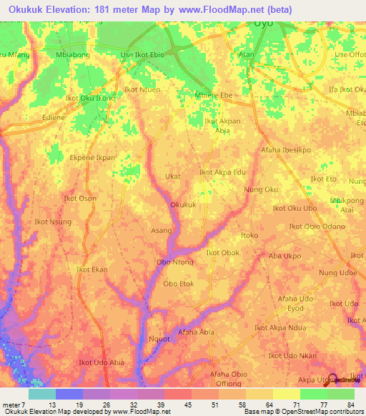 Okukuk,Nigeria Elevation Map