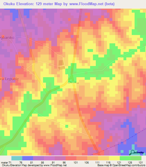 Okuku,Nigeria Elevation Map