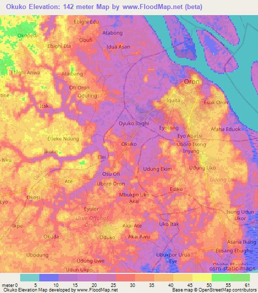 Okuko,Nigeria Elevation Map