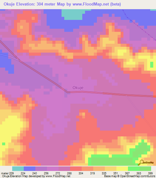 Okuje,Nigeria Elevation Map