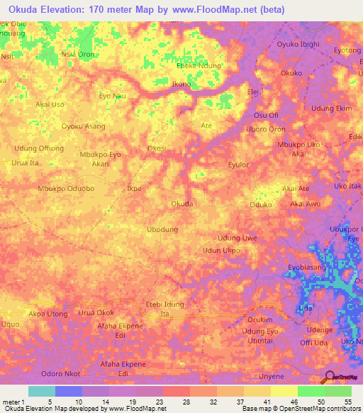 Okuda,Nigeria Elevation Map